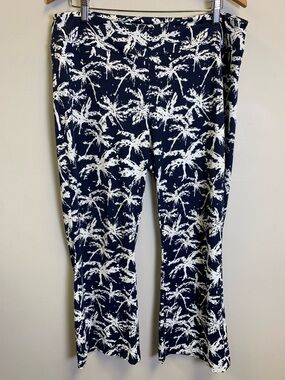 Patchington Navy and White Palm-Print Wide Leg Pants